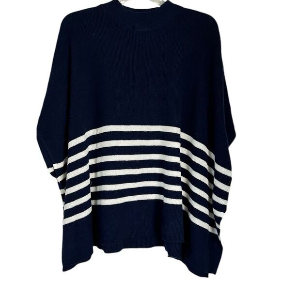 J.CREW Women's Striped‎ Relaxed fit Poncho in antique navy ivory stripe-OS - Picture 3 of 7